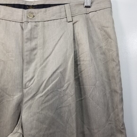 Savane Natural Mens Straight Leg Dress Pants Beige Mid Rise Pleated Cuffed 36/30 - Picture 2 of 10